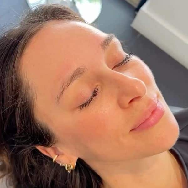 Woman before brow lamination results at brow Face Brow and Beauty Bar Midtown